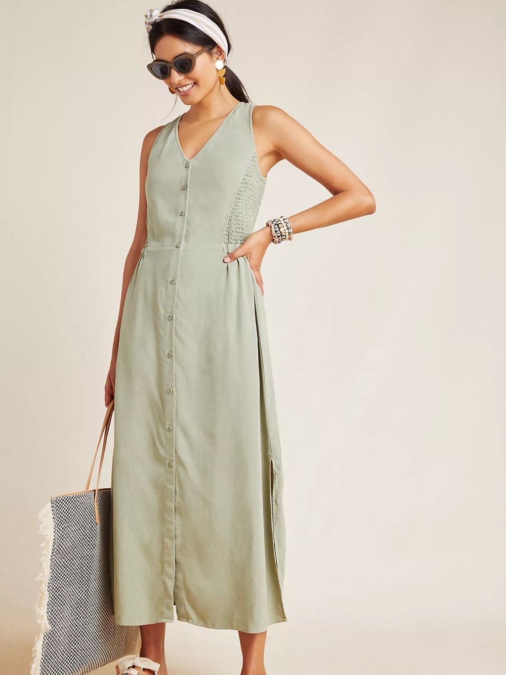 cloth & stone | Anthropologie Matcha Sleeveless Button-Front Casual Maxi Dress